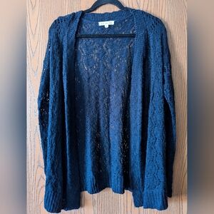 Pink Rose Navy Open Knit Women's Sweater | Large